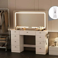 46-Inch Makeup Vanity Desk with Mirror, Lights & Power Outlet