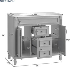 36" Bathroom Vanity with Sink – Freestanding Single Sink Cabinet with Countertop and Storage Drawers