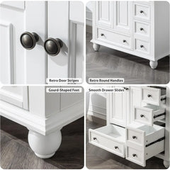 36" Bathroom Vanity Sink Combo with Solid Wood Construction & Vintage Design – 5 Drawers, 2 Doors Storage Cabinet