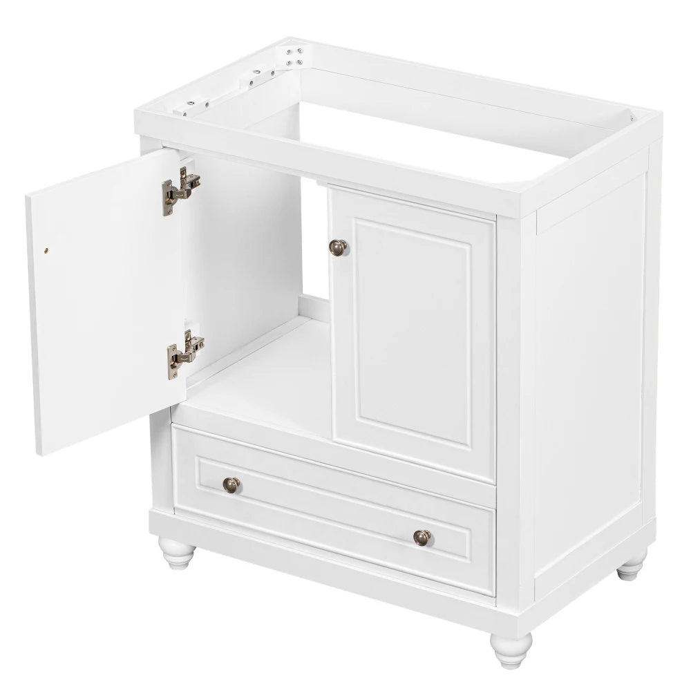 30" White Bathroom Vanity with Sink Combo | Freestanding Cabinet with Drawer & Doors | Solid Wood Frame & MDF Board