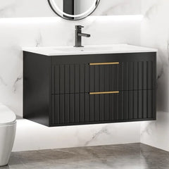 30" Floating Bathroom Vanity with Sink – Wall Mounted Cabinet with 2 Soft-Close Drawers & Modern Metal Handles