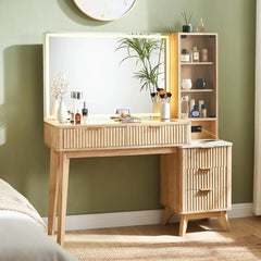 48" Fluted Makeup Vanity Desk with 36" Mirror, Lights & Charging Station