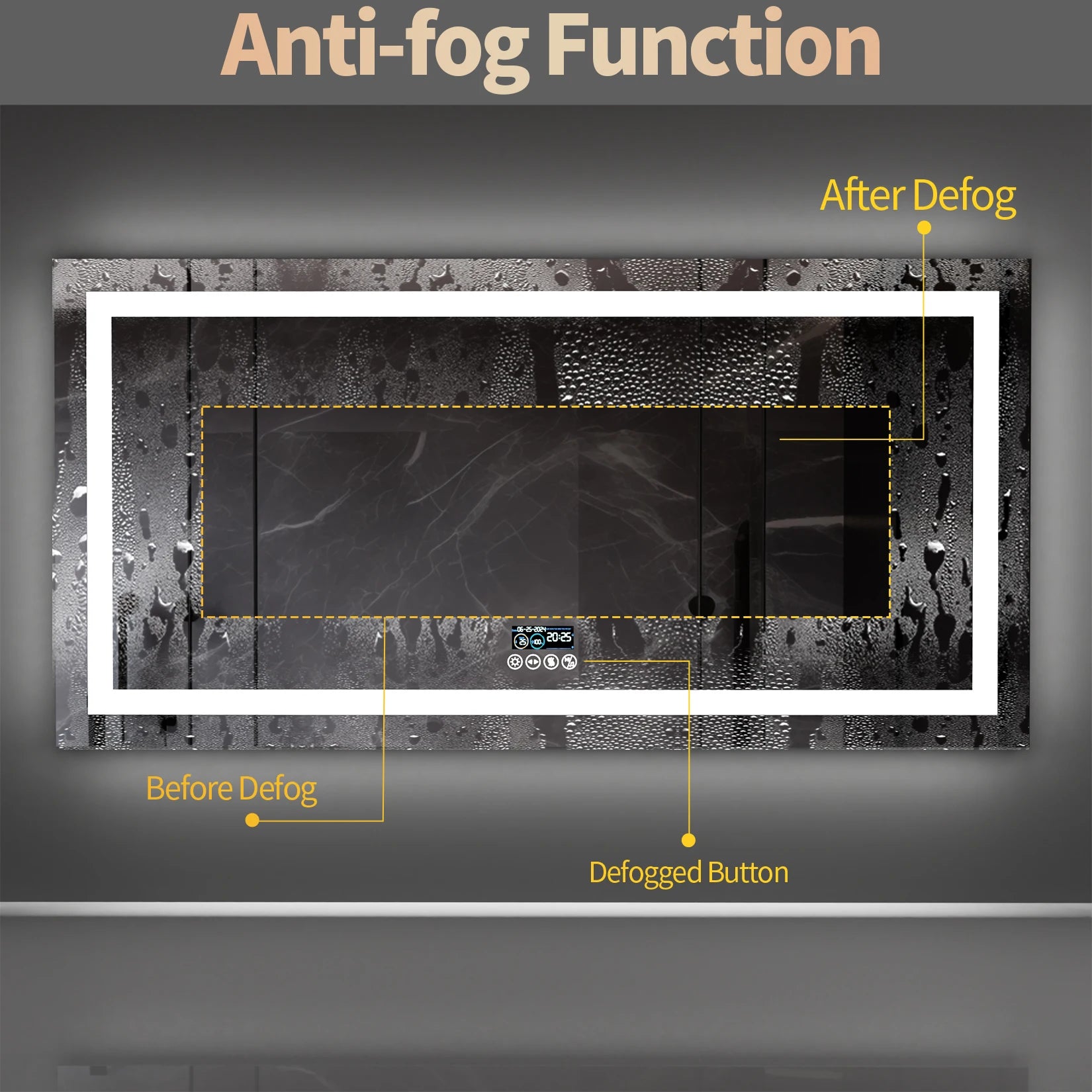 Smart LED Bathroom Mirror with Bluetooth Speaker & Display – Anti-Fog, Dimmable, Dual Light, 3 Color Modes