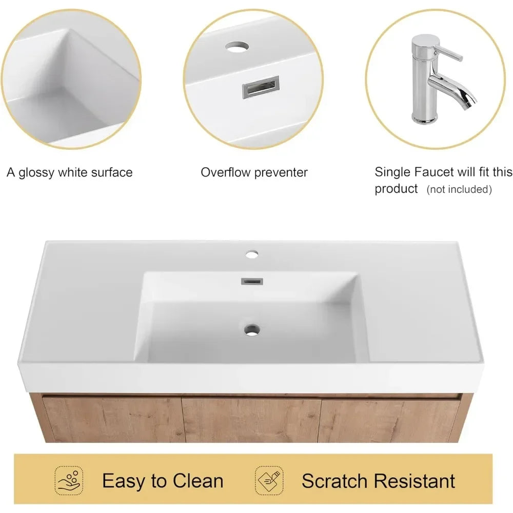 48-Inch Floating Bathroom Vanity with Resin Sink – Wall-Mounted Modern Style
