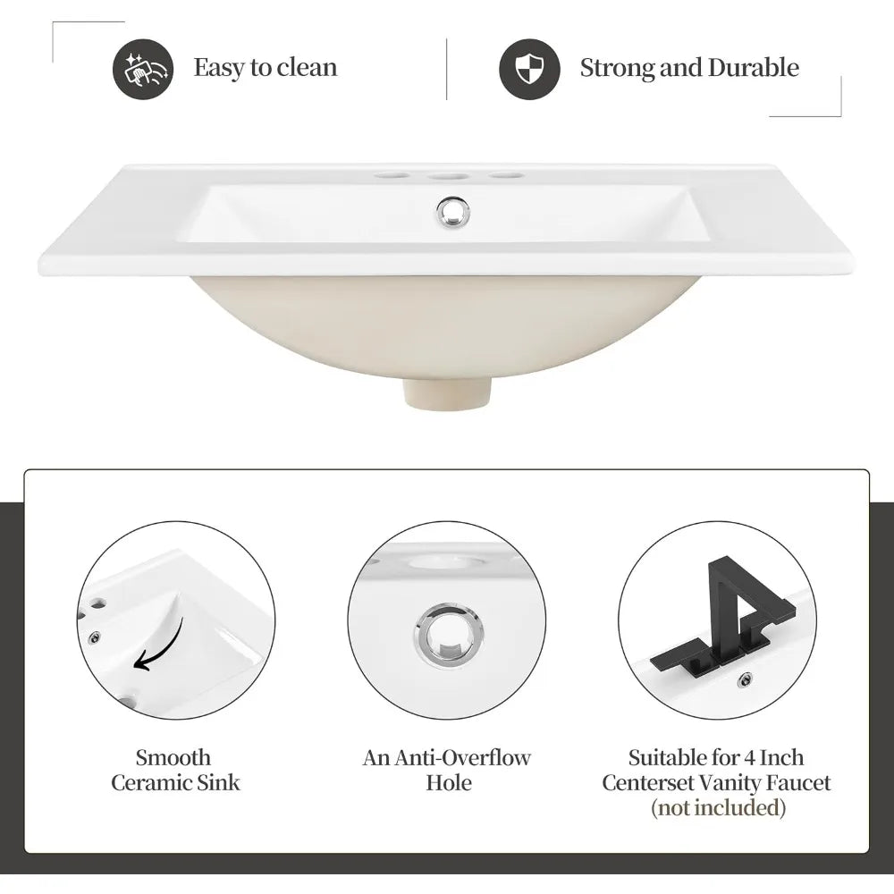 24" Freestanding Bathroom Vanity with Sink and Open Shelf