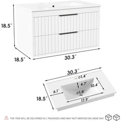30" Wall-Mounted Bathroom Vanity with Sink and 2 Soft-Close Drawers