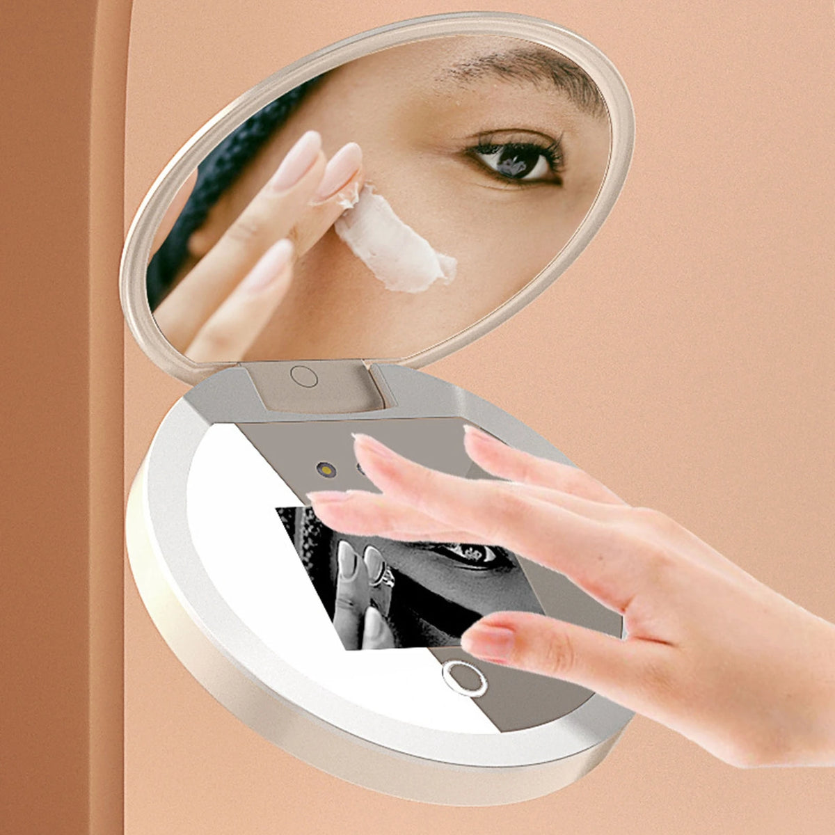 UV Mirror Sunscreen Testing Camera with Light & 2X Magnification 3.5-Inch Portable Travel Makeup Mirror with Adjustable Brightness & Rechargeable Battery