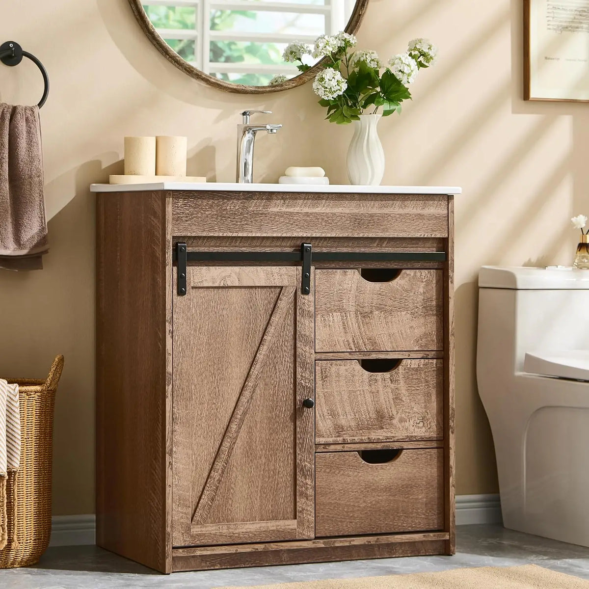 30" Farmhouse Bathroom Vanity with Sink,Modern Bathroom Cabinet