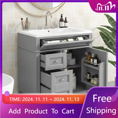 30" Bathroom Vanity with Sink – Freestanding Cabinet with 2 Drawers & Tip-Out Drawer