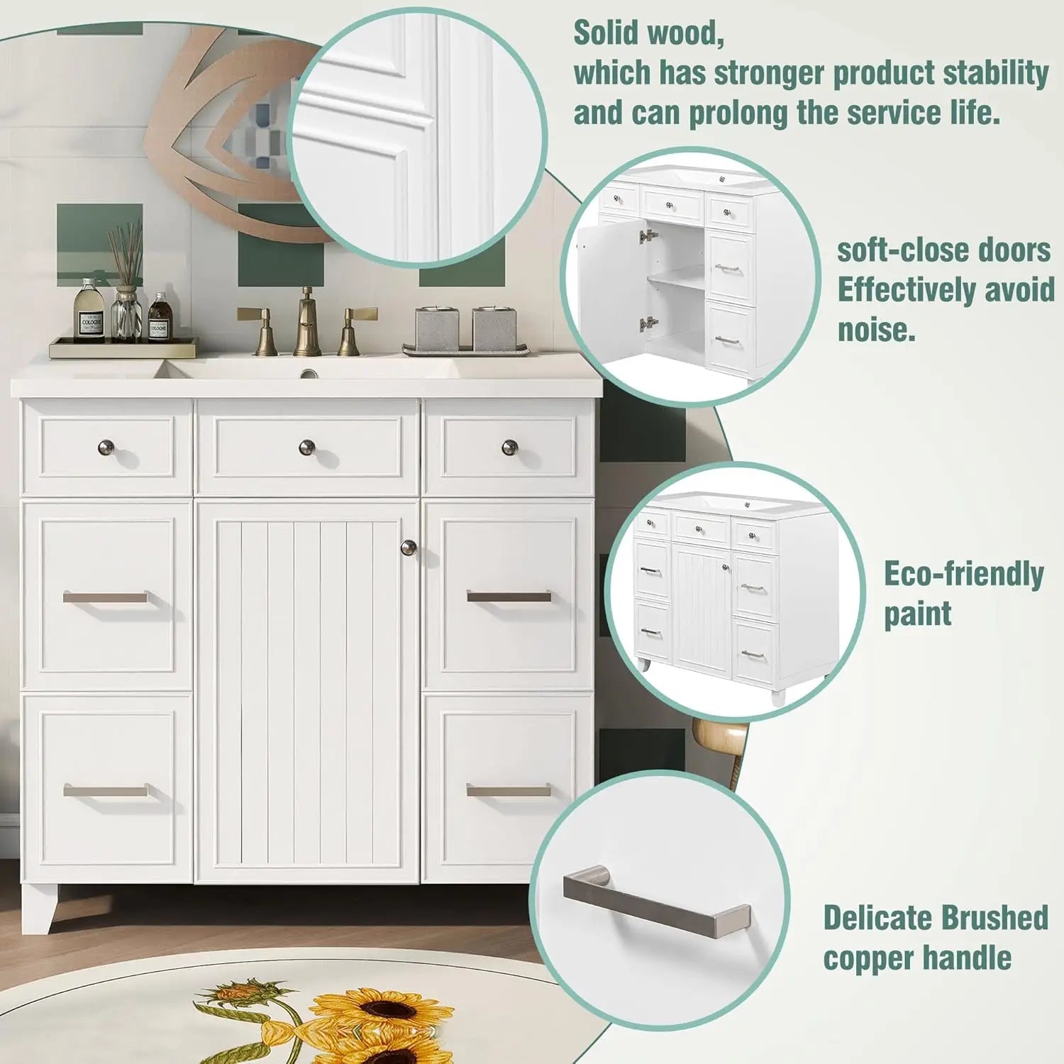 36" Bathroom Vanity with Sink Top Set – Bathroom Storage Cabinet with Soft-Close Doors and Drawers