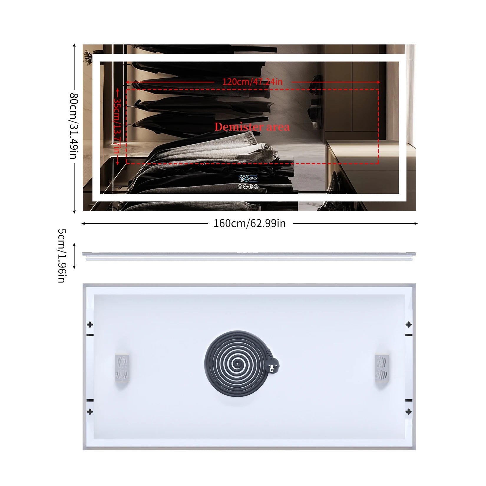 Smart LED Bathroom Mirror with Bluetooth Speaker & Display – Anti-Fog, Dimmable, Dual Light, 3 Color Modes