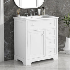 30" Bathroom Vanity with Sink – White Freestanding Cabinet with 2 Drawers, Soft-Close Door & Integrated Sink