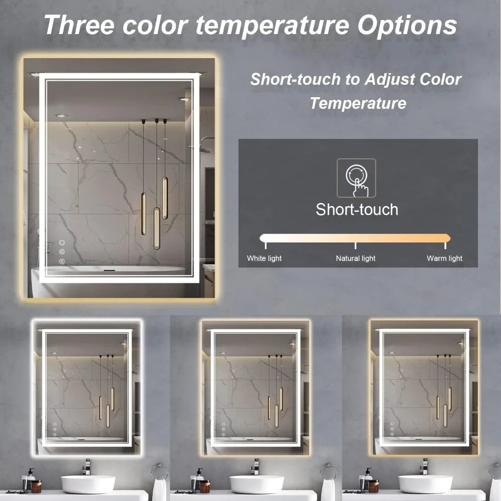 40"x24" LED Bathroom Mirror – Frontlit & Backlit Smart Vanity Mirror with Dimmable Lights, Anti-Fog, and Memory Settings