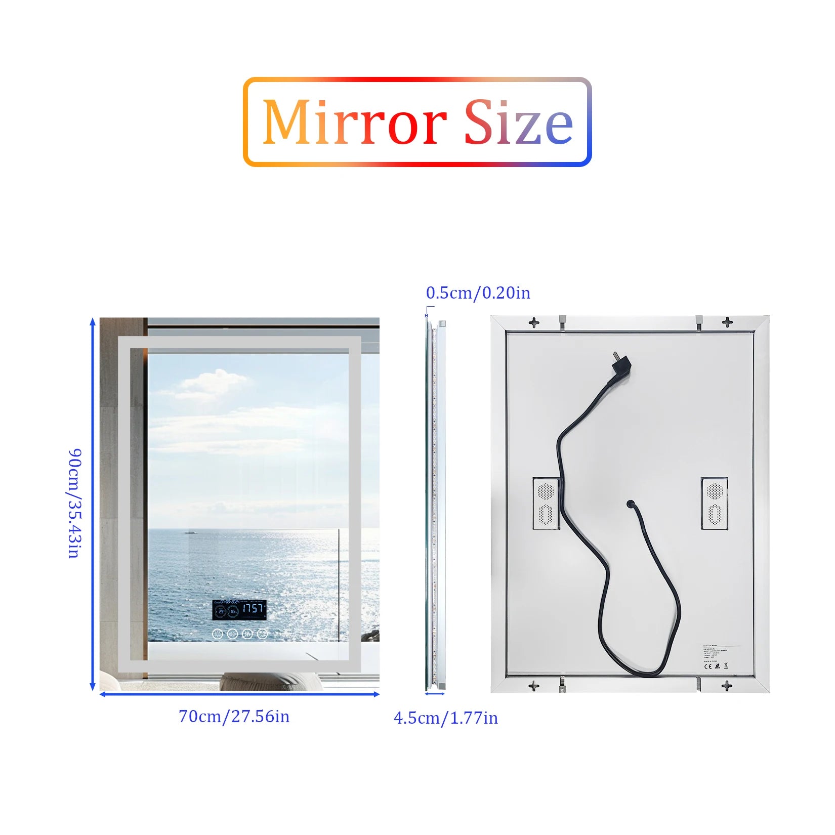 Square LED Bathroom Mirror with Bluetooth Speaker & Anti-Fog – Front & Backlit Smart Vanity Mirror