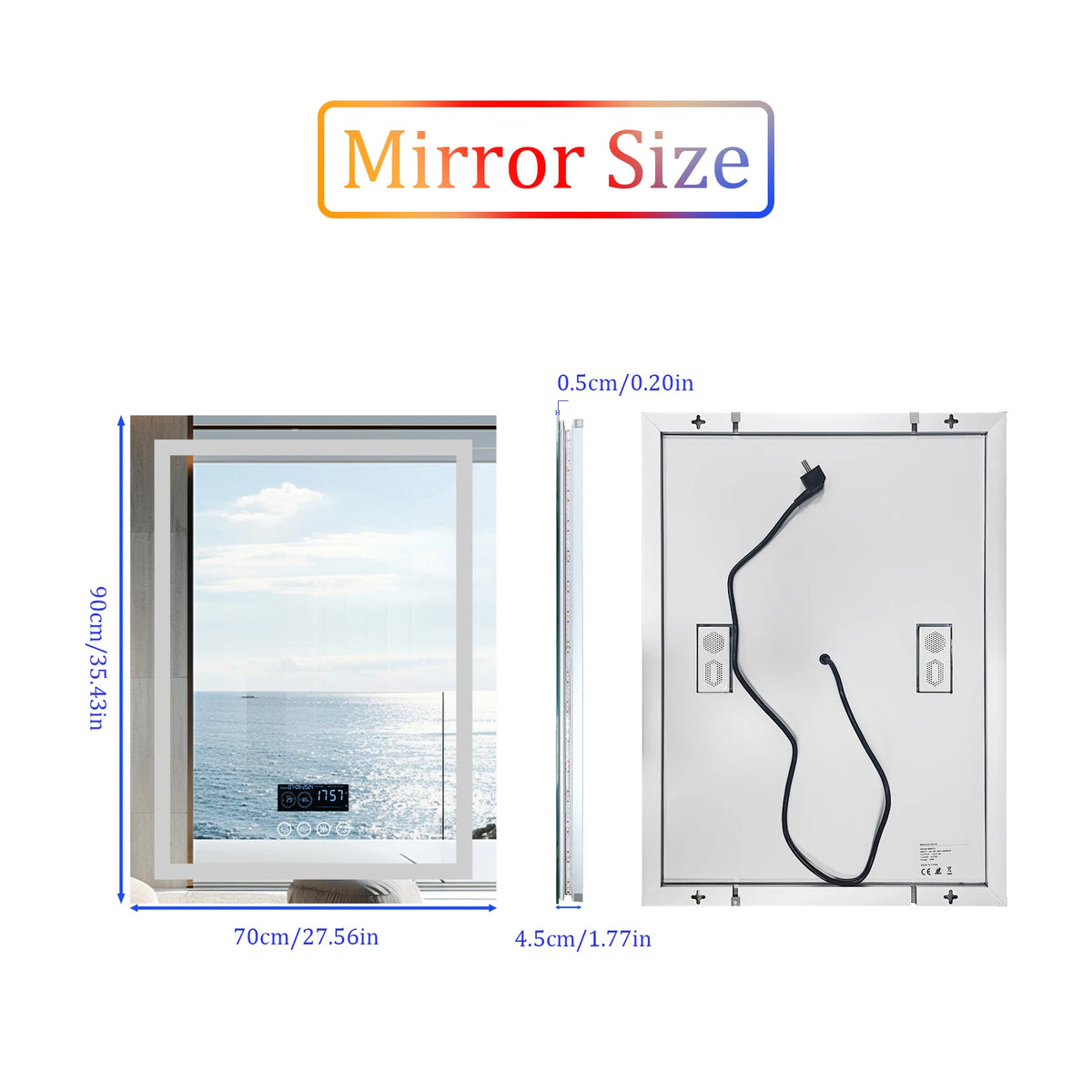 Square LED Bathroom Mirror with Bluetooth Speaker & Anti-Fog – Front & Backlit Smart Vanity Mirror