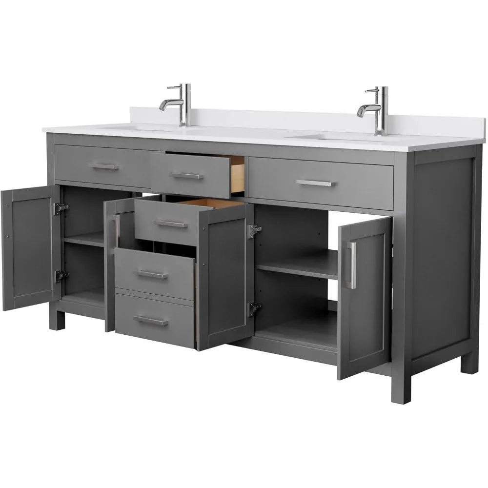 72" Double Bathroom Vanity with Cultured Marble Countertop and Undermount Sinks – Floor Standing Cabinet