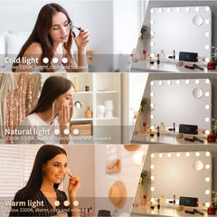 Hollywood Vanity Mirror with Lights, Bluetooth & USB – 31.5"x24.4" Makeup Mirror with 20 Dimmable Bulbs