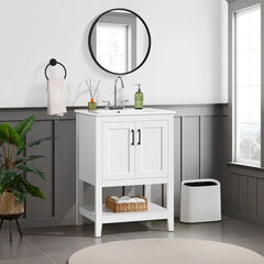 24" Freestanding Bathroom Vanity with Sink and Open Shelf