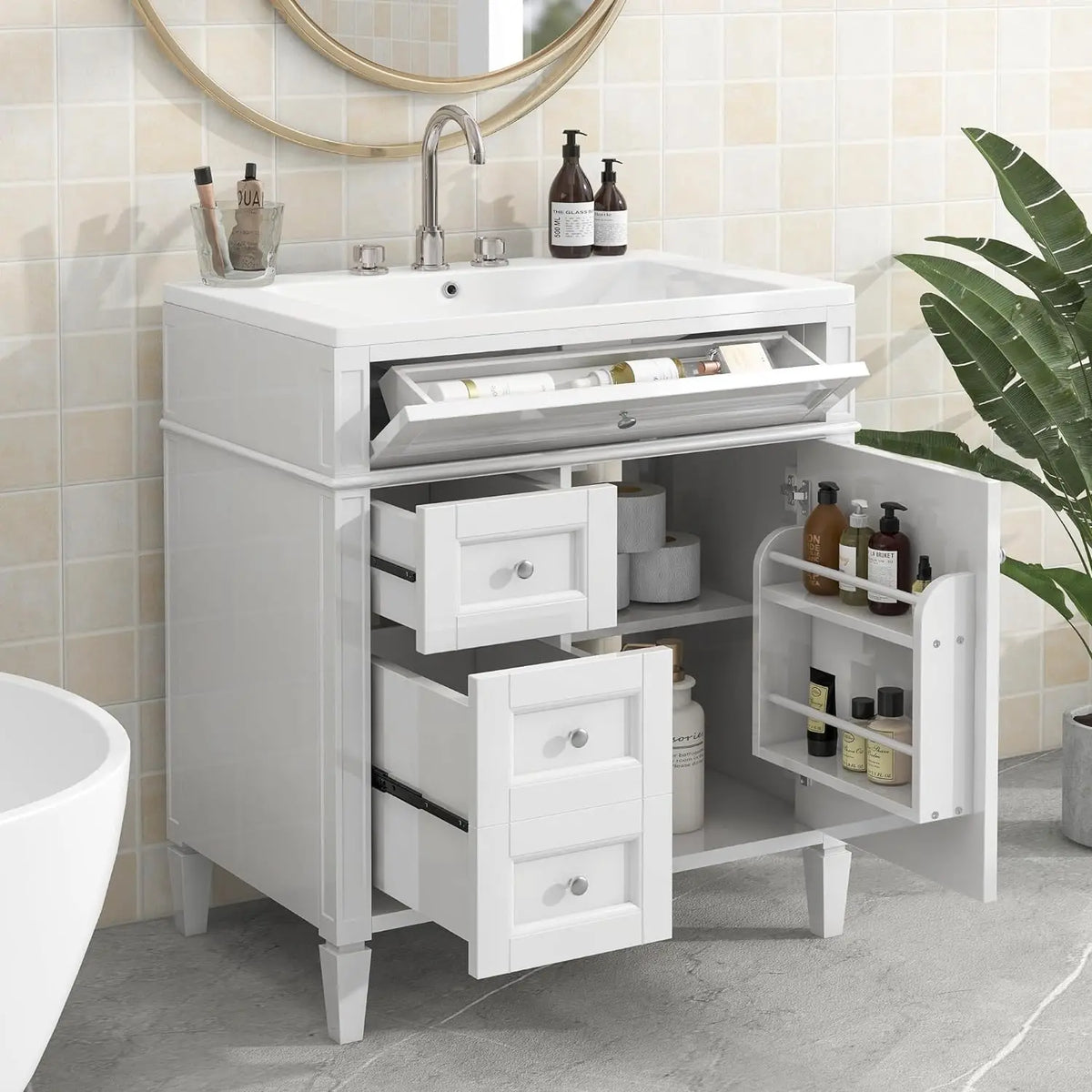 36" Freestanding Bathroom Vanity with Sink – Modern Storage Cabinet with Drawers & Flip-Down Organizer