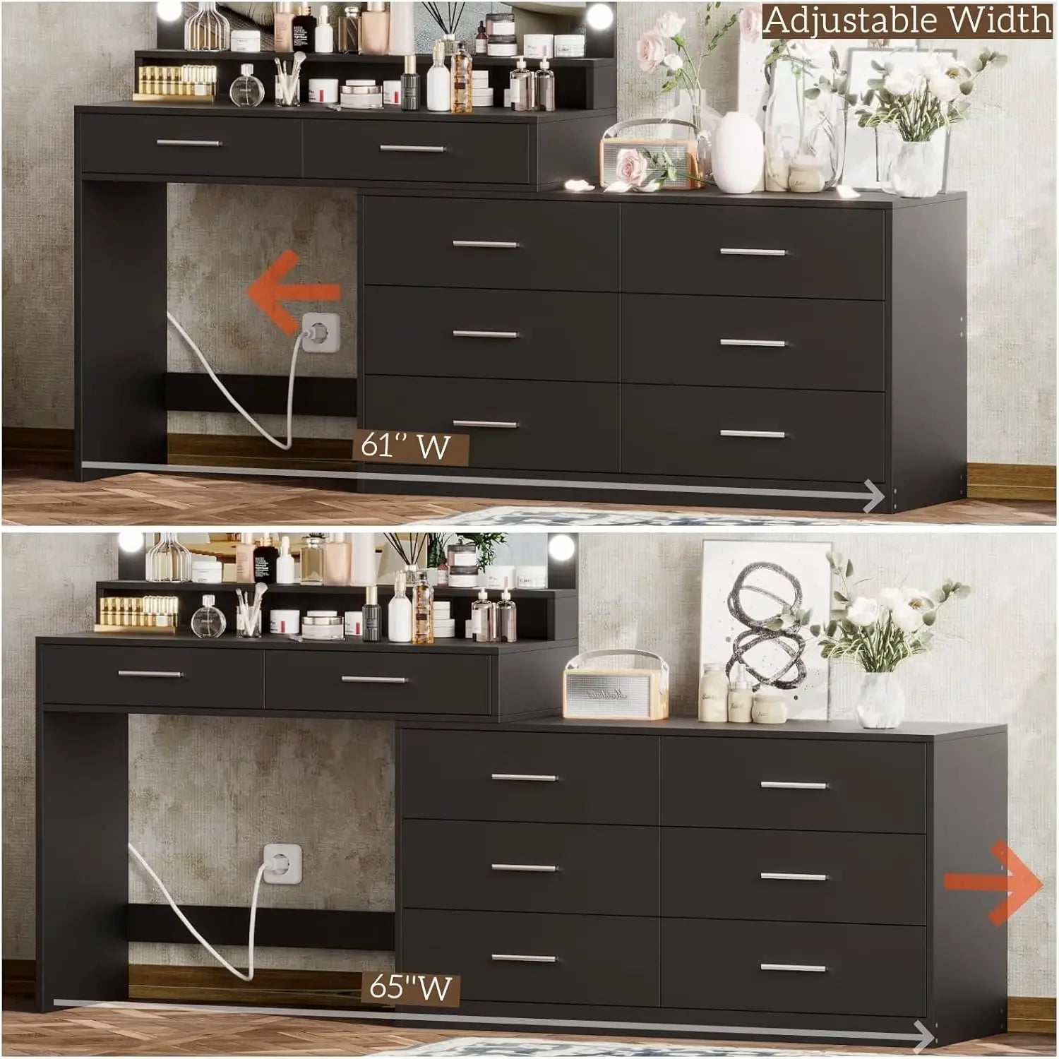 Vanity Desk with Large Mirror and 3-Color Lights