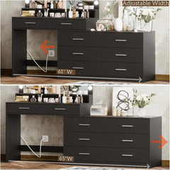 Vanity Desk with Large Mirror and 3-Color Lights
