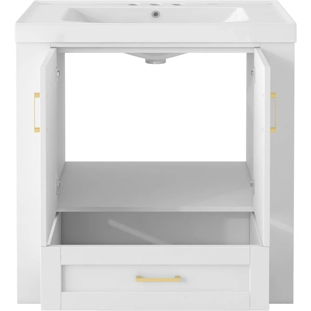 30" Freestanding Bathroom Vanity with Sink – Single Sink Cabinet with Drawer & Side Shelf