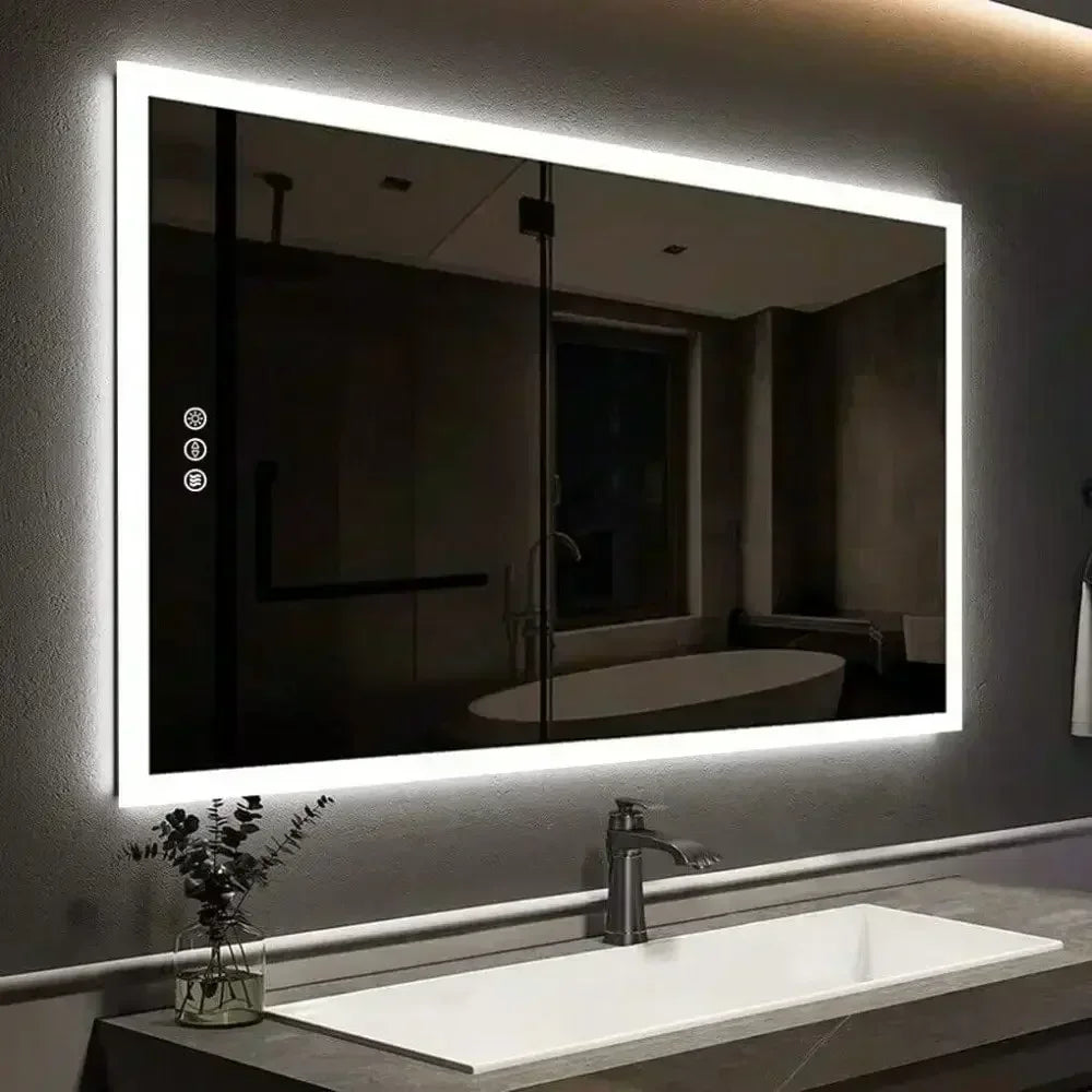 Smart Dimmable Bathroom Mirror with Anti-Fog & Waterproof Features Energy-Saving Magnifying Makeup Mirror | 8-Inch Rectangle | Vintage Style