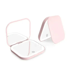 Portable LED Lighted Compact Makeup Mirror, 1X/2X Magnification, USB Rechargeable, Travel-Friendly, Pocket Size