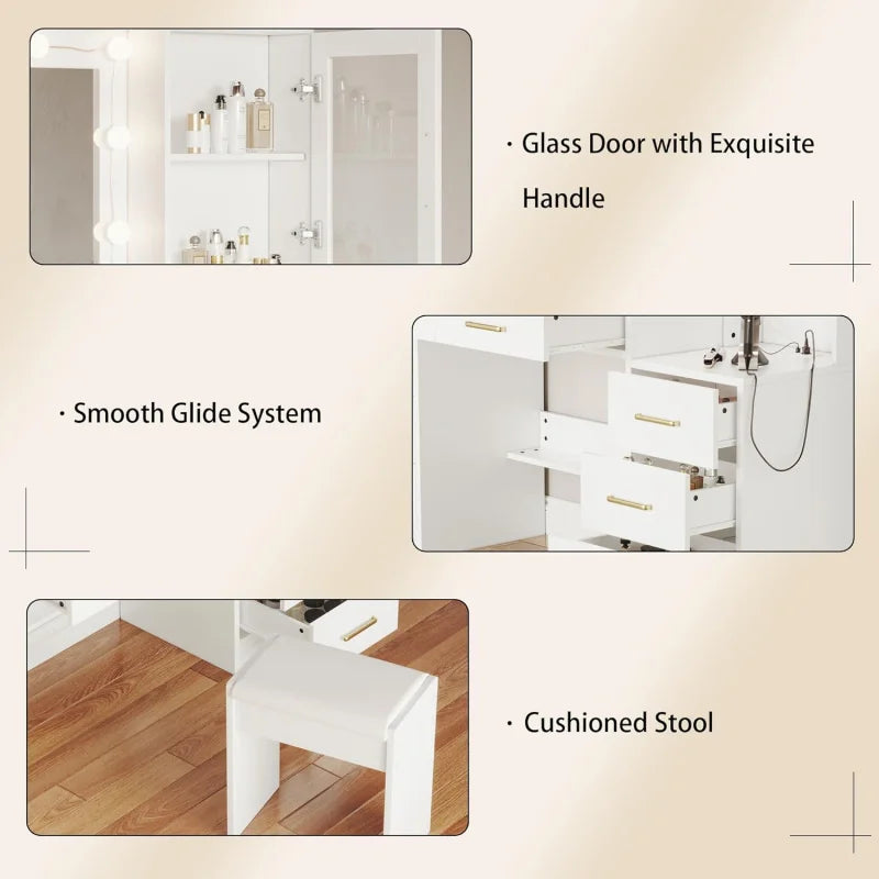 58.3" Makeup Vanity Desk with Lighted Mirror, Drawers & Storage Cabinets