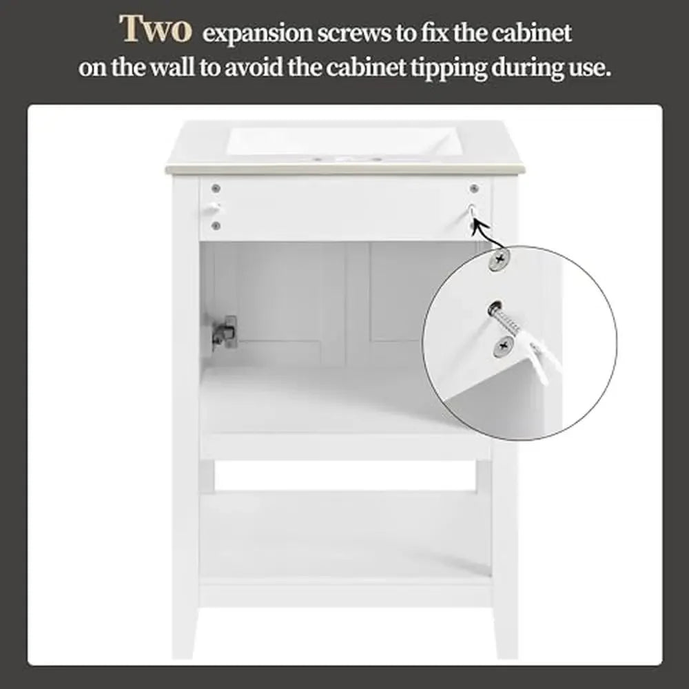 24" Modern Bathroom Vanity with Ceramic Basin & Soft-Close Doors