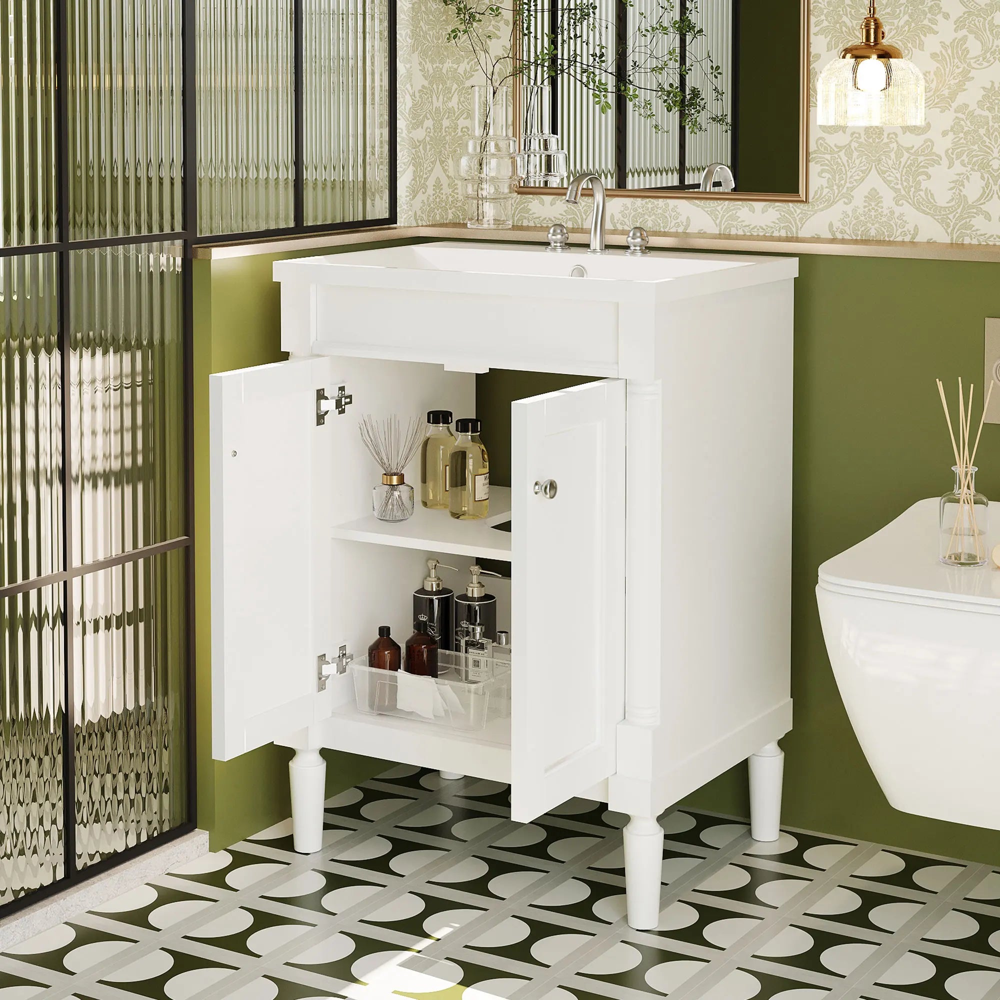 24'' Bathroom Vanity Cabinet – 2-Tier Storage with Adjustable Shelves (Sink Not Included)