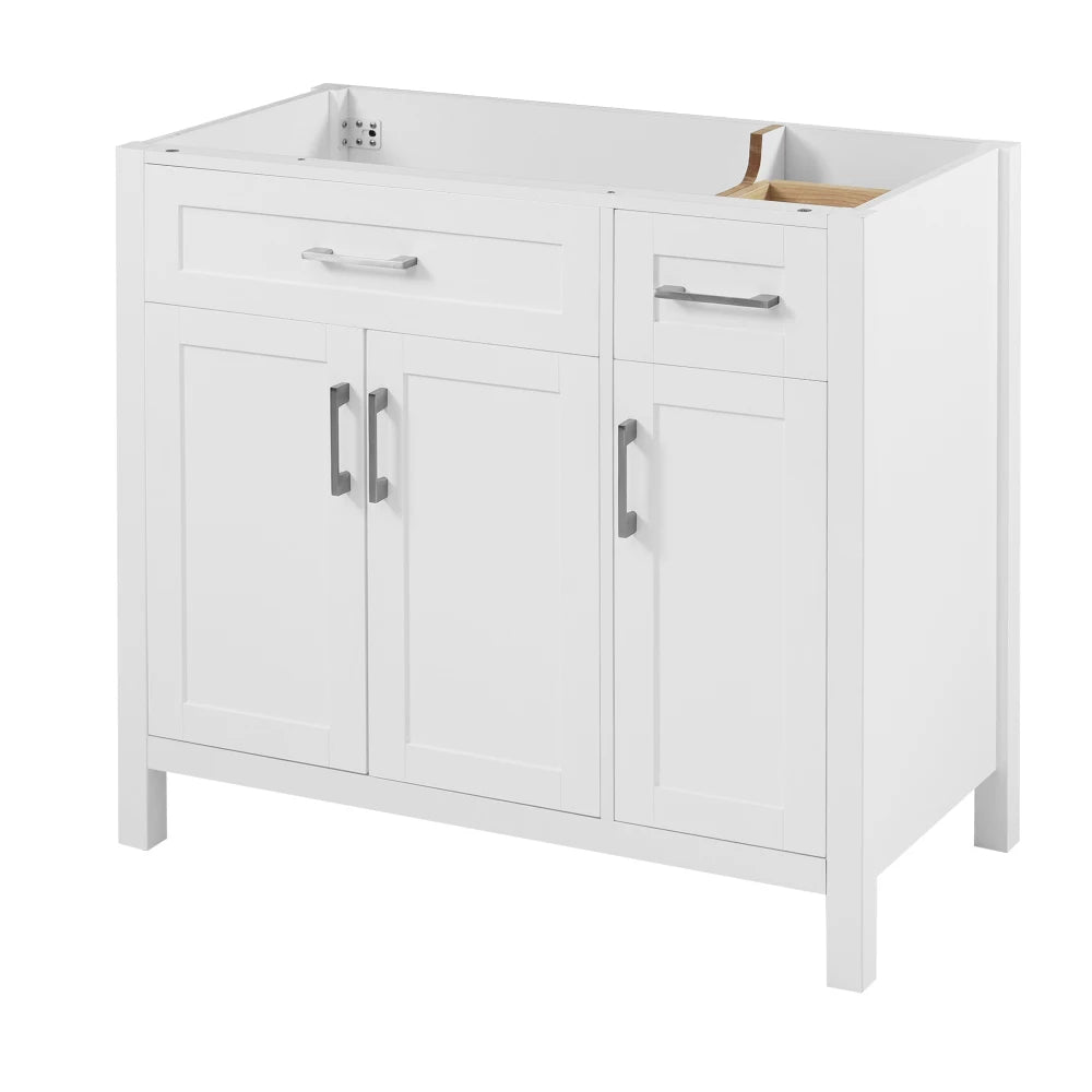 36" Black Bathroom Vanity Cabinet with Resin Integrated Sink, 2 Drawers & 3 Doors