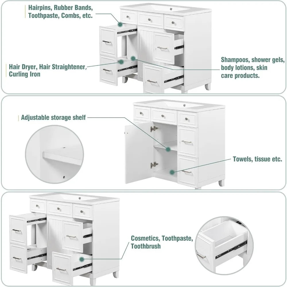 Merax 36" Bathroom Vanity Cabinet with Sink – Soft-Close Door & Drawer, Solid Wood Shaker Design