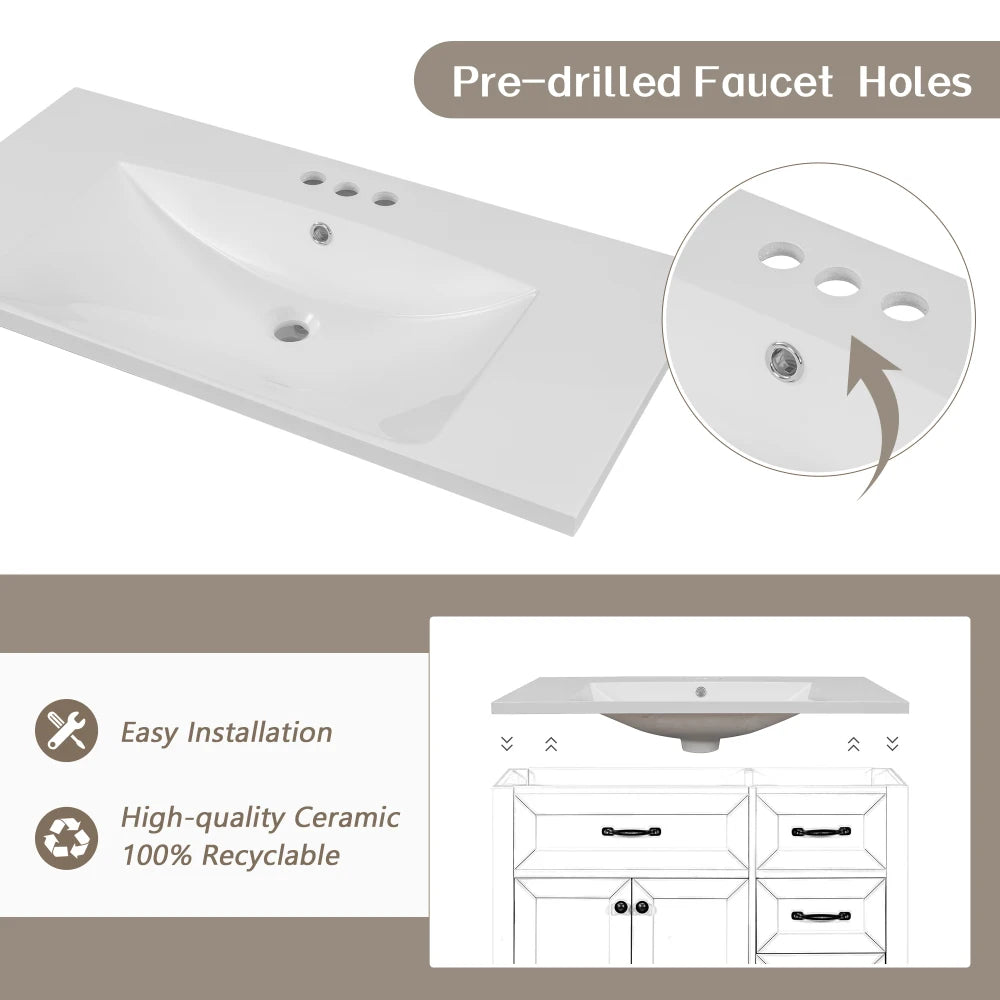 36" Grey Bathroom Vanity with Sink Combo | Solid Wood Frame & MDF Board | Freestanding Cabinet with Drawers