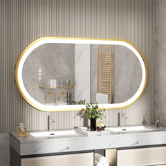 Gold Frame Oval LED Bathroom Mirror – Anti-Fog Smart Vanity Mirror with Dimmable Lighting & Memory Function