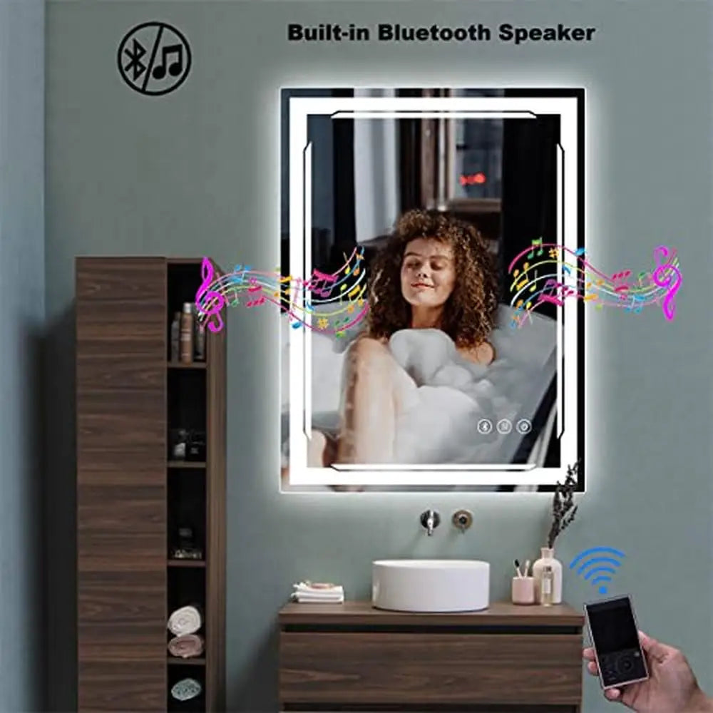 32x24" Smart LED Bathroom Vanity Mirror with Bluetooth Speakers, Anti-Fog, Dimmable Lights & Memory – Wall-Mount IP54 Waterproof