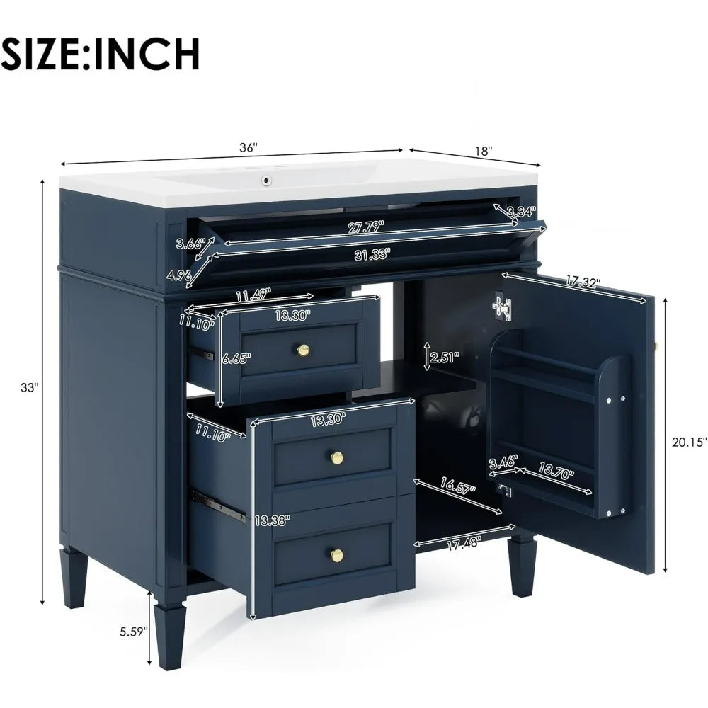 36" Freestanding Bathroom Vanity with Sink – Modern Storage Cabinet with Drawers & Flip-Down Organizer
