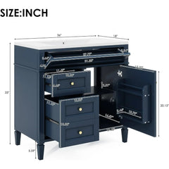 36" Freestanding Bathroom Vanity with Sink – Modern Storage Cabinet with Drawers & Flip-Down Organizer