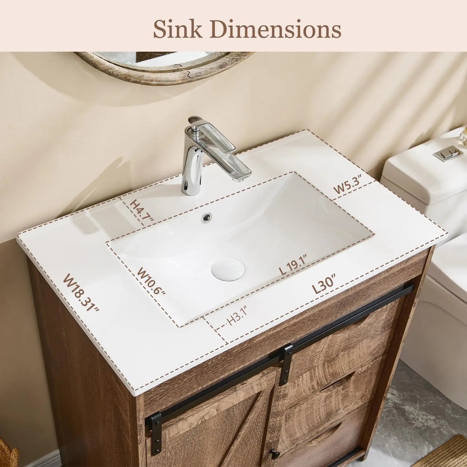 30" Farmhouse Bathroom Vanity with Sink,Modern Bathroom Cabinet