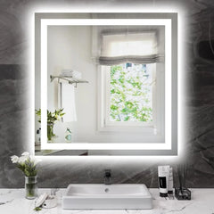 36"x36" LED Bathroom Mirror with Front & Backlight – Dimmable, Anti-Fog, Smart Memory Function