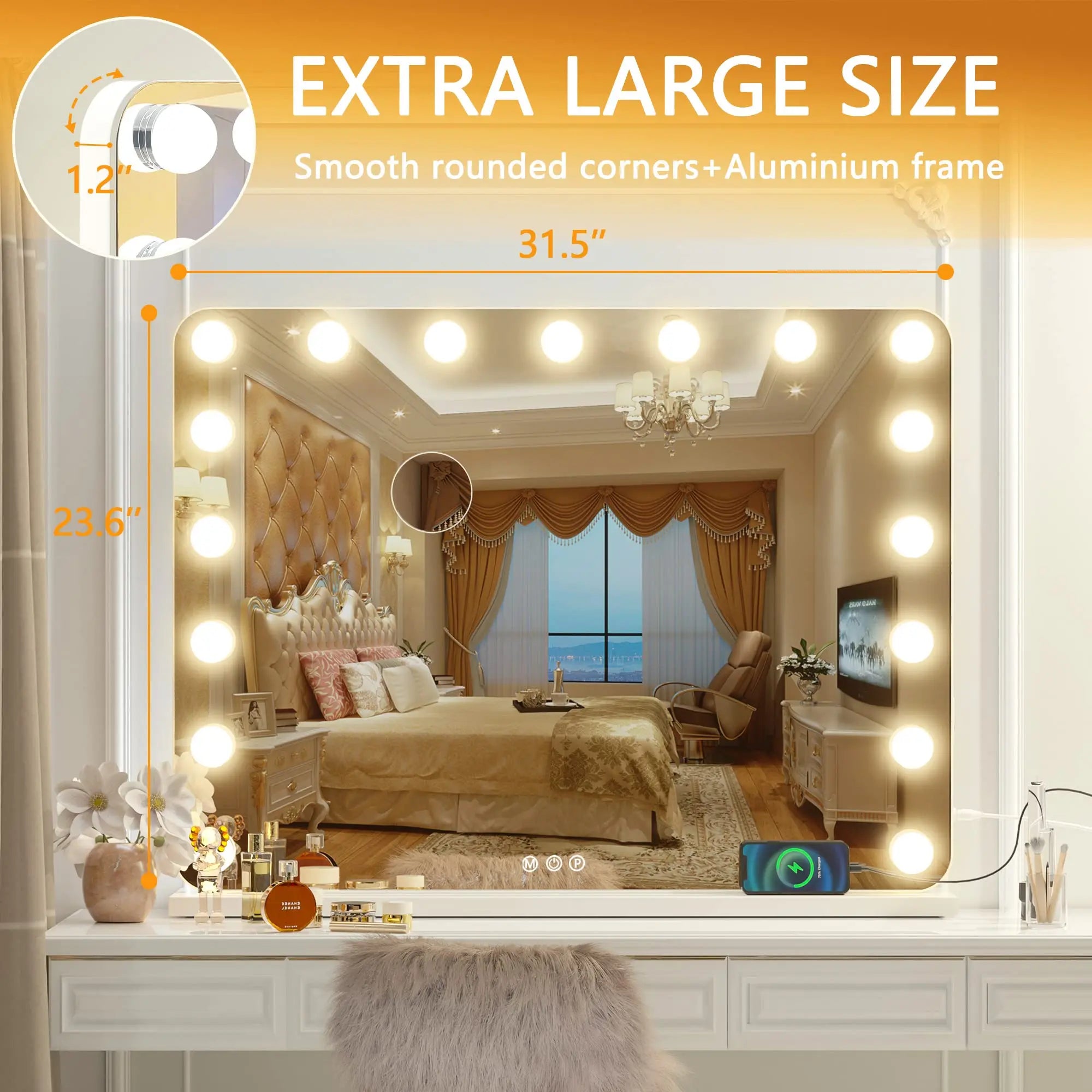 Vanity Mirror with Lights – 31.5" x 23.6" Hollywood Makeup Mirror, 17 Dimmable Bulbs, 10X Magnification, UL Certified