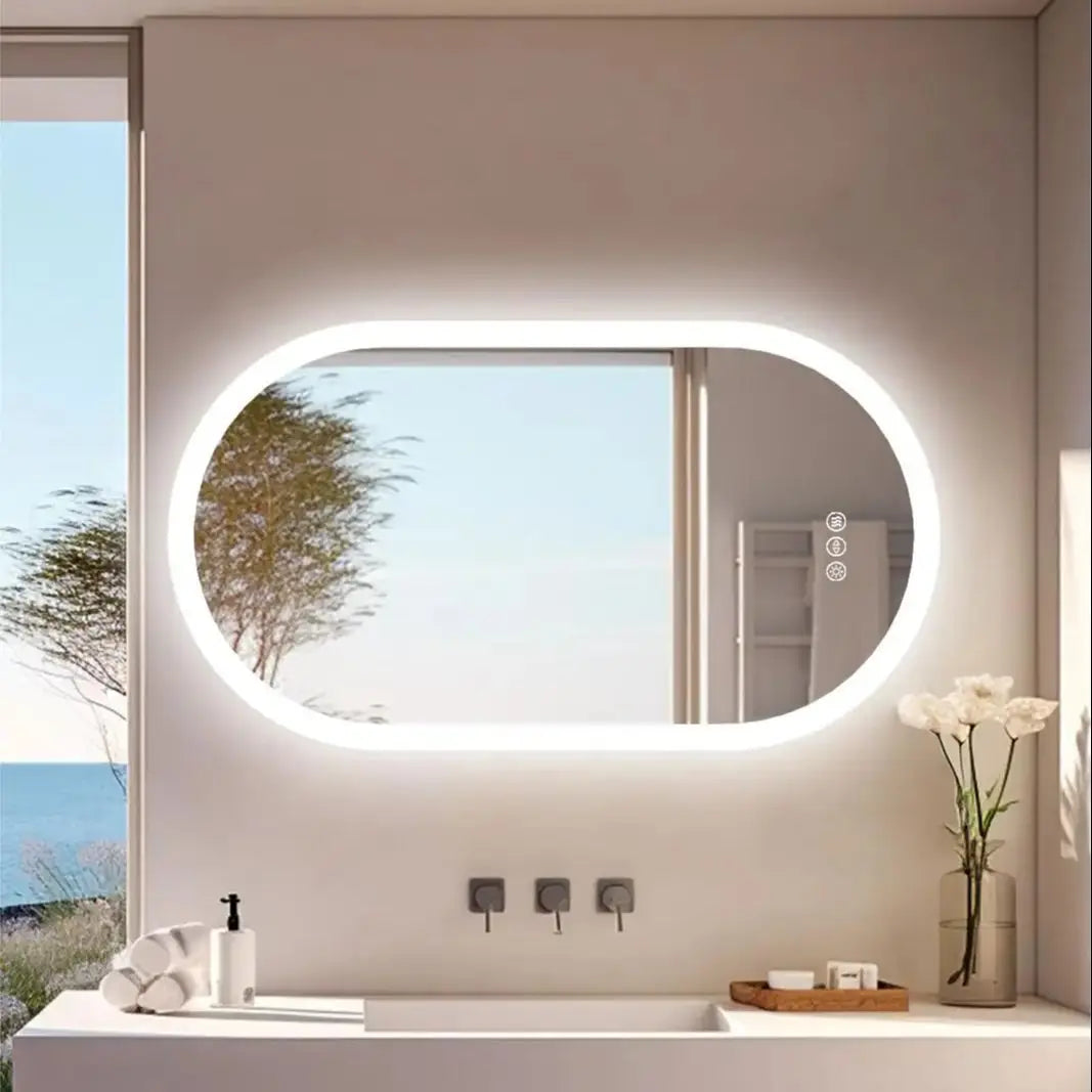 Oval LED Bathroom Mirror with Anti-Fog, Dimmable Light & Touch Control – Available in 3 Sizes