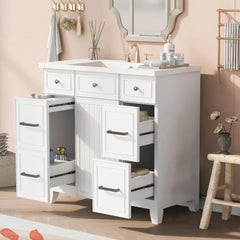 Merax 36" Bathroom Vanity Cabinet with Sink – Soft-Close Door & Drawer, Solid Wood Shaker Design