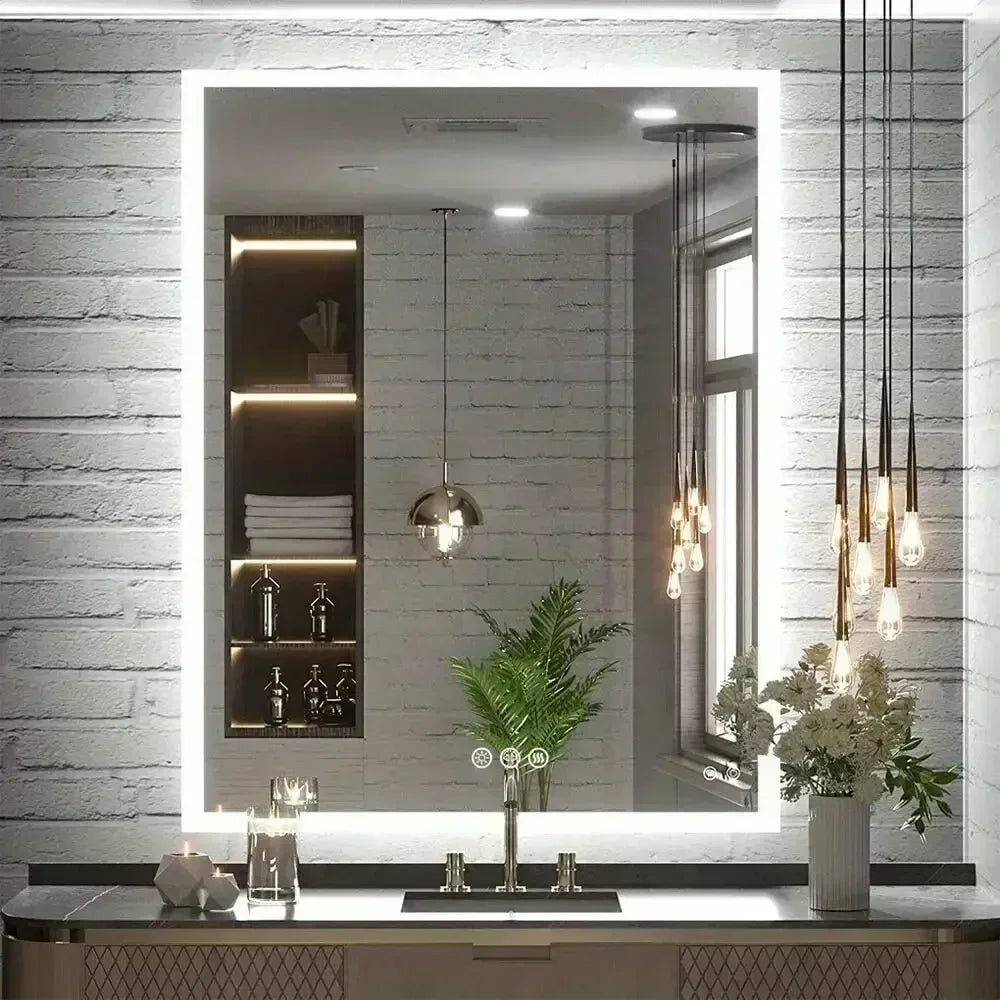 Smart Dimmable Bathroom Mirror with Anti-Fog & Waterproof Features Energy-Saving Magnifying Makeup Mirror | 8-Inch Rectangle | Vintage Style