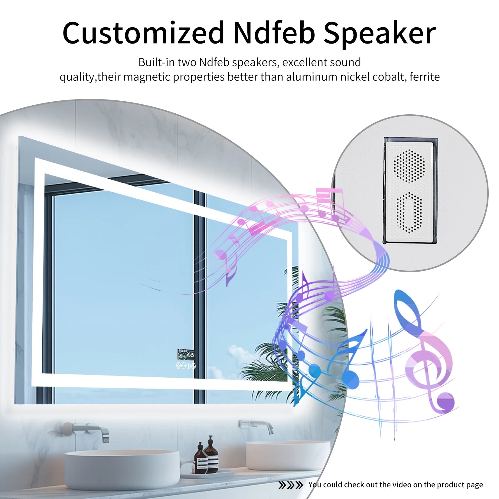 Smart LED Bathroom Mirror with Bluetooth Speaker & Display – Anti-Fog, Dimmable, Dual Light, 3 Color Modes