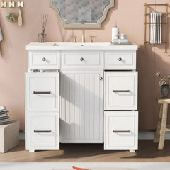 Merax 36" Bathroom Vanity Cabinet with Sink – Soft-Close Door & Drawer, Solid Wood Shaker Design