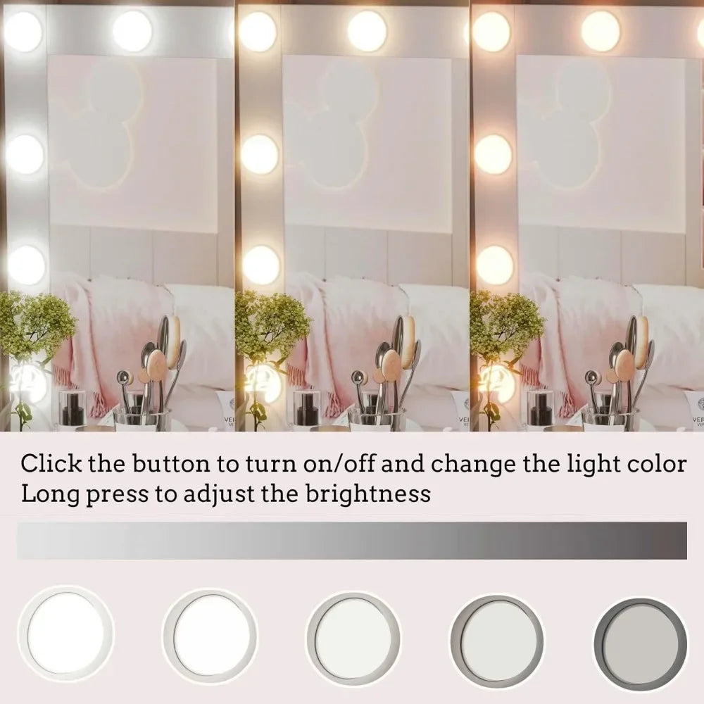 Lighted Makeup Vanity Table with Mirror, 4 Drawers & Storage Shelves
