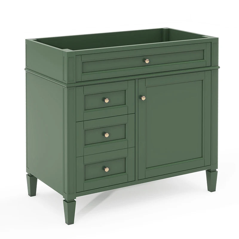 36" Freestanding Bathroom Vanity Cabinet – Solid Wood Storage with Drawers, Tip-Out Tray & Shelved Door