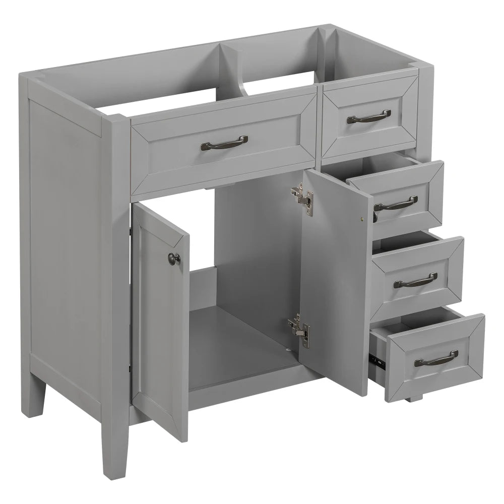 36" Grey Bathroom Vanity with Sink Combo | Solid Wood Frame & MDF Board | Freestanding Cabinet with Drawers