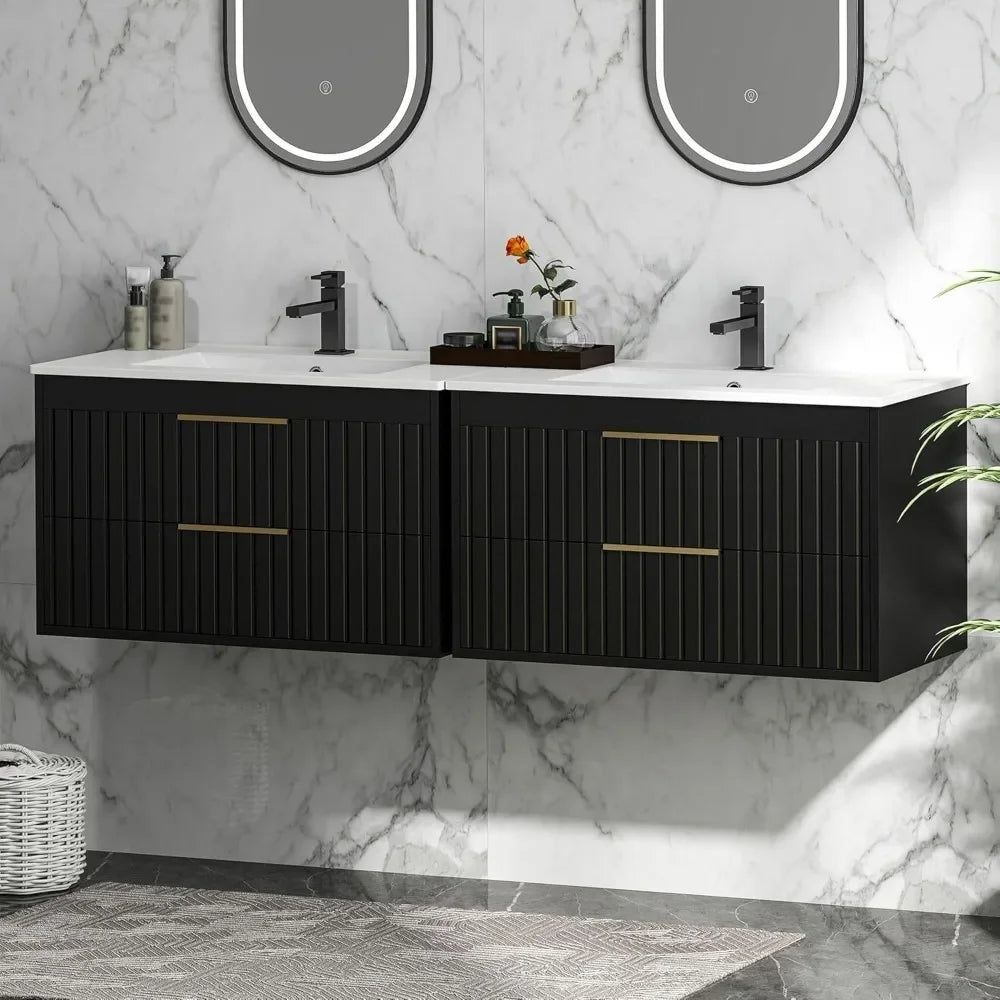 30" Floating Bathroom Vanity with Sink – Wall Mounted Cabinet with 2 Soft-Close Drawers & Modern Metal Handles